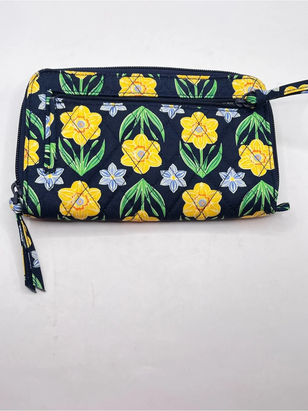 Vera Bradley Floral Quilted Zip Wallet - Navy and Yellow